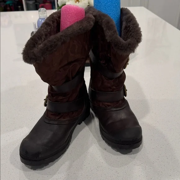 Coach Brown Fur-Lined Boots with Buckle Detail - Picture 2 of 5